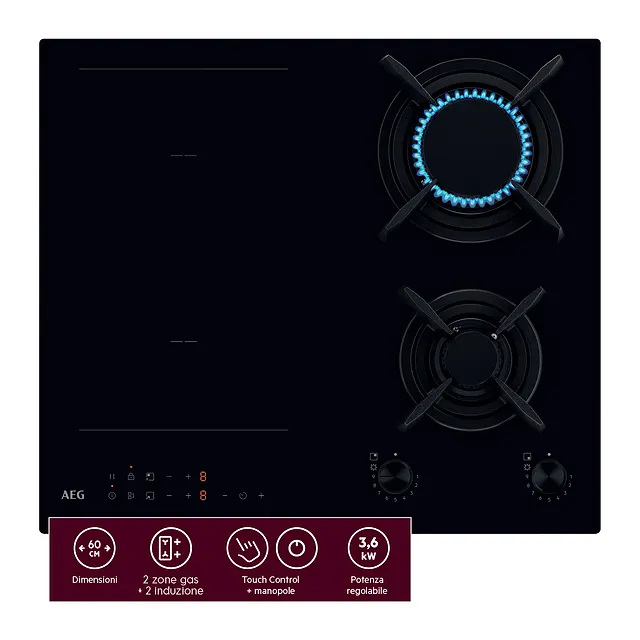 AEG Piano cottura misto gas e induzione 60 cm HDB64623NB, vista 2