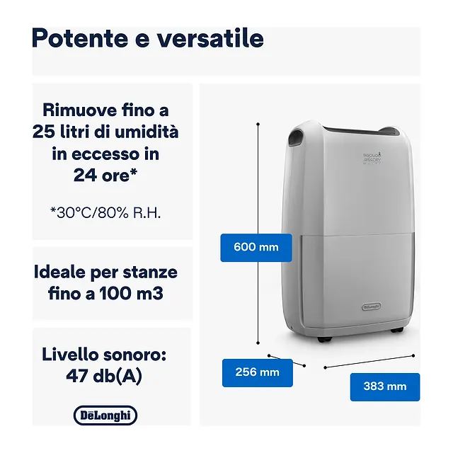 De'Longhi Deumidificatore 25 L/24h DDSX225, vista 2