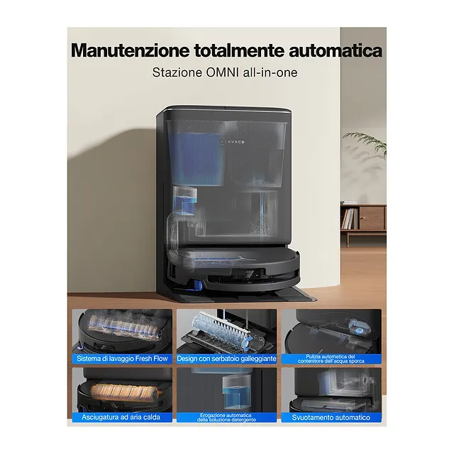 Ecovacs Robot aspirapolvere e lavapavimenti DEEBOT T90 PRO OMNI EU, vista 6