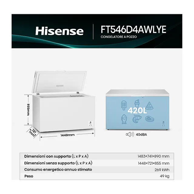 Hisense Congelatore orizzontale 420 L FT546D4AWLYE, vista 2
