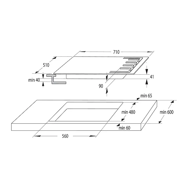 Hisense Piano cottura a gas 71 cm GM773XF, vista 3