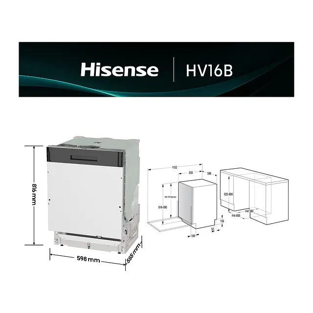 Hisense Lavastoviglie da incasso 60 cm 16 coperti HV16B, vista 6
