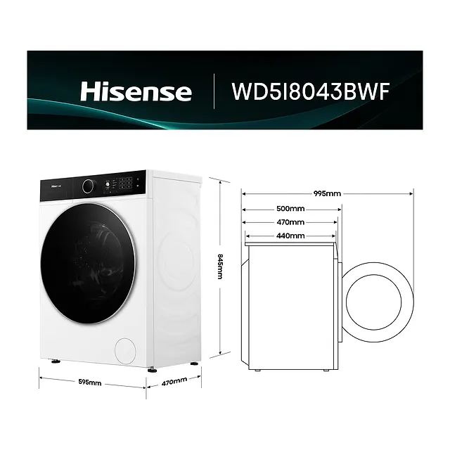 Hisense Lavasciuga 8/5 kg WD5I8043BWF, vista 2