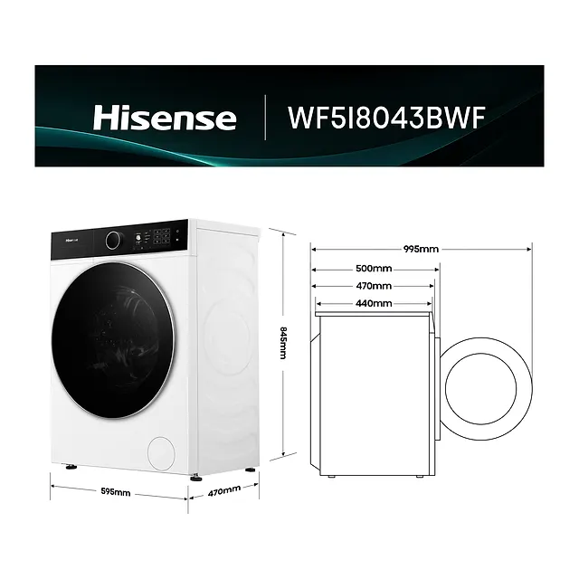 Hisense Lavatrice 8 kg WF5I8043BWF, vista 2