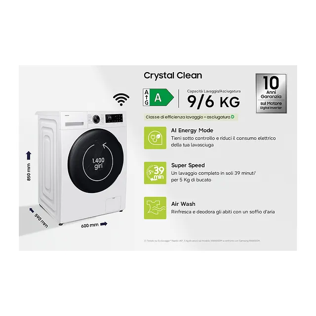 Samsung Lavasciuga Crystal Clean 9+6 kg WD90HG5U34BEET, vista 3