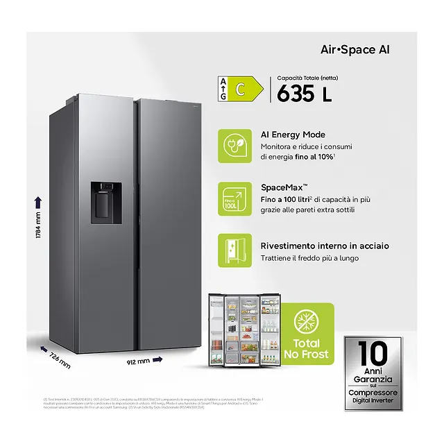 Samsung Frigorifero side-by-side Serie 8 634 L RS80F67KCTEF, vista 4