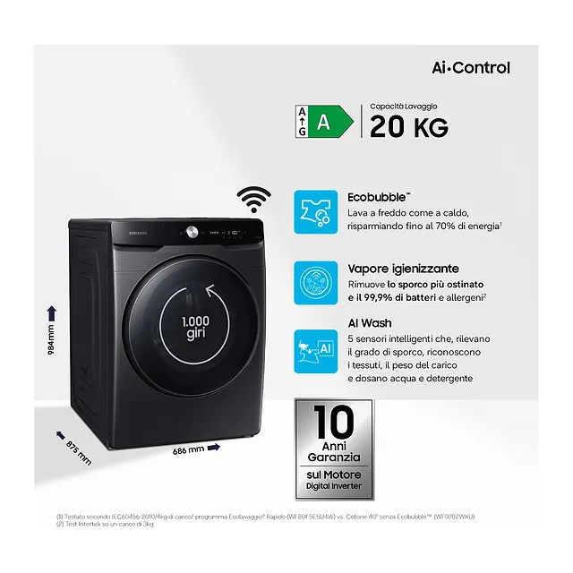 Samsung Lavatrice 20 kg WF20DG8650BV, vista 3