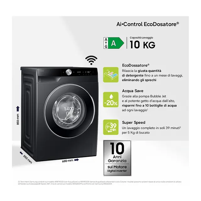 Samsung Lavatrice 10 kg WW10FG6U94LB, vista 3