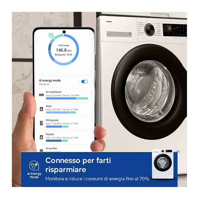 Samsung Lavatrice 9 kg WW90DG5G34AEET, vista 4